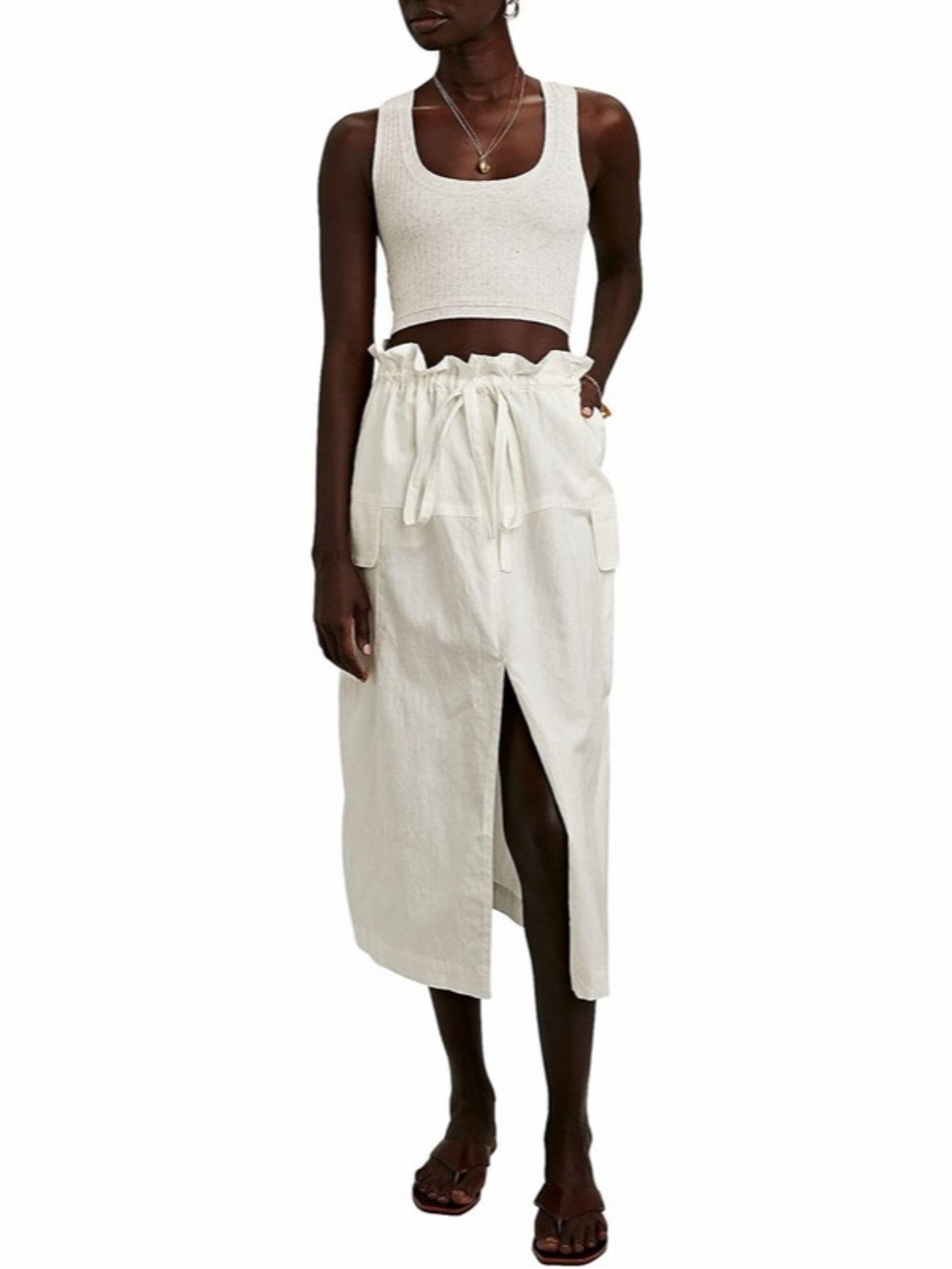 A.L.C. Womens Cecilia Linen-Blend Midi Skirt White Womens‎ Size 4